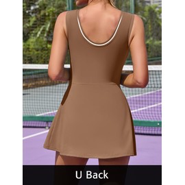 ATTRACO Athletic Wrap Dress Women Tennis Skirt Sets Active Dress Women 2 Piece Outfits Brown