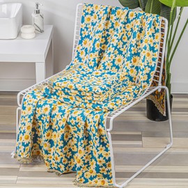 CinGiiCo Bath Towels Set for Bathroom 6 Piece, Luxury Cotton Bath Towels * 2 + Pillow Towels * 4, Thick & Absorbent & Quick Dry Bath Towels, Bath Towels, Beach Towel, Fringe (Daisy)