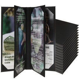 DUPDMKIN Menu Holders PU Leather Menu Covers 4.25" X 11" Ticket Holder for Restaurant, Hotel, Coffee, Bar (6 View, 12 Pack)