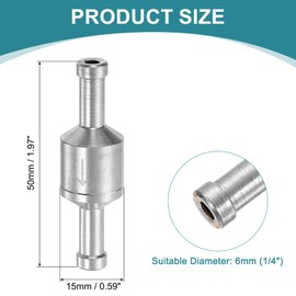 sourcing map 6mm (1/4") Fuel Check Valve, Non-Return One Way Hose Check Valve, Aluminum Alloy Control Accessories for Petrol, Diesel, Gas, Oil, Air, Water, Silver