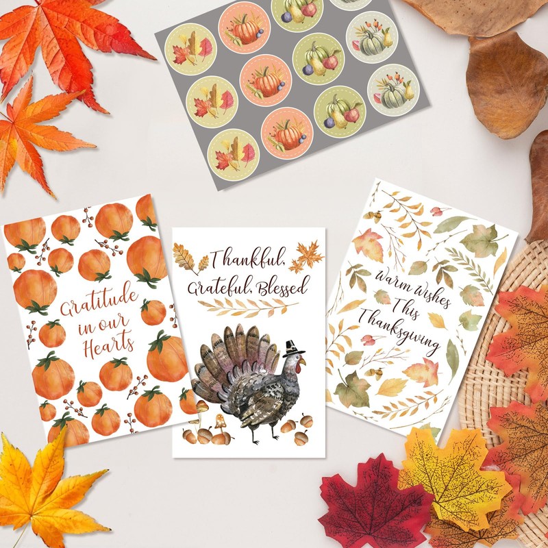 Chenive Thanksgiving Cards Bulk with Envelopes & Stickers, 24 Pack