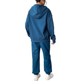 PINSPARK Track Suits for Women Set Drawstring Jogger Pants Oversized Zip Up Sweatshirt Casual Loungewear Set Travel Lake Blue XL