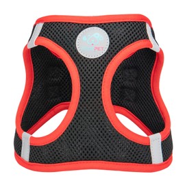 PHOEPET Step-in Dog Harness,Reflective Adjustable Dog Vest Harness, Soft Pet Walking Jacket with 2 Metal Leash Hooks for Dog and Cat(Black Base & Red Straps,S)