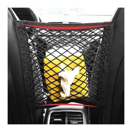 JUSTTOP 2-Layer Car Mesh Organizer, Auto Backseat Pet Kids Barrier Net Bag with Elastic Edge, Tissue Holder Driver Storage Netting Pouch for Most Vehicles, Car Accessories (2 Edges)