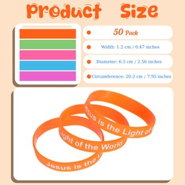 50 Pack Vbs 2026 Bracelet Wristbands Illumination Themed Christian Silicone Jesus Is the Light of the World Gift Christian Religious Bracelets Bulk for Classroom Church Sunday School