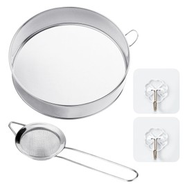 1 Piece Flour Sieve, 1 Small Filter Sieve, 2 Hooks, Flour Sieve, Fine Mesh Sieve, Round Flour Sieve Made of Stainless Steel, Fine Sieve Flour Tool