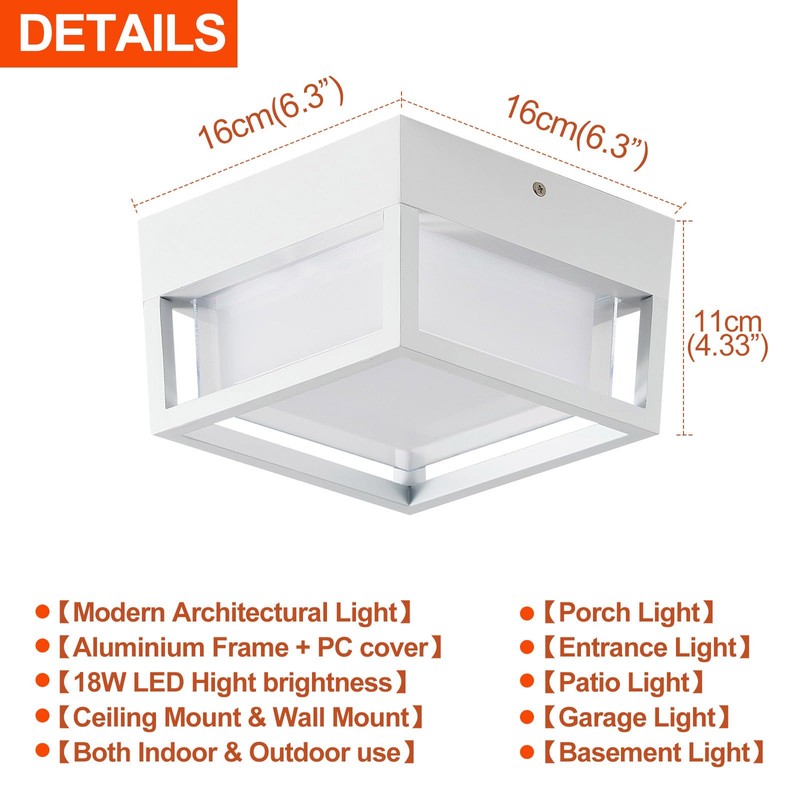 CHENS01 Small Outdoor Flush Mount LED Ceiling Light Exterior Porch