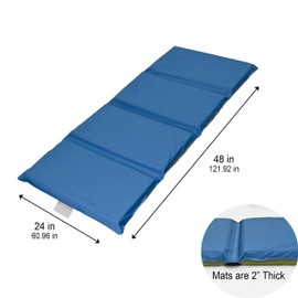 Children's Factory Nap Mats, 2 inch Thick Toddler Nap Mats for Preschools and Daycares, Comfortable and Soft 4 Section Folding Nap Mat, Sage and Deep Water, 1 mat included