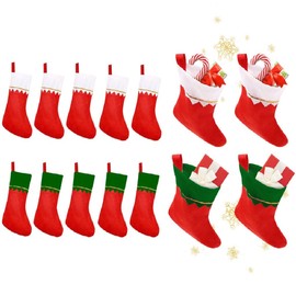 Kellegour 10 Pack Red Felt Christmas Stockings,Christmas Fireplace Hanging Stocking,Christmas Holiday Stockings,Red Classic Christmas,for Family Xmas Party Decor,Santa,Snowman,Reindeer