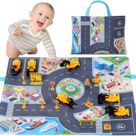 Aolso Truck Car Toyswith Playmat/Storage Bag, 18pcs Yellow Construction Vehicle Toys Set, Toddlers Mini Cartoon Car Toys, Baby Car Toys Pull Back Cars, Car Toys for 3-5 Years Old Boys Gifts