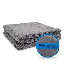 Exklusiv Chemie® 2 x rimless microfibre cloths Q4 620 GSM + hand polishing sponge, 40 x 40 cm, absorbent, lint-free and paint-friendly, extra soft car care cloths, polishing cloths