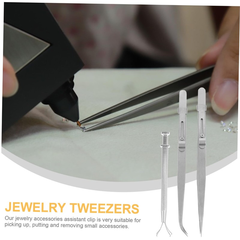 TEHAUX 1 Set Heavy Duty Stainless Steel Jewelry Tweezers Multi