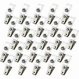 25 clips de metal con correas de PVC transparente para tarjetas de identificación, etiquetas de nombre, soportes de insignias, insignias de trabajo   