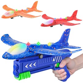 SYHLN 3 Pack Airplane Launcher Toys for 4 5 6 7 8 Year Old Boys Gifts: Airplane Shooter with 3 LED Foam Glider Planes for Kids - Outdoor Flying Toys Boys Birthday Present Gifts Age 4 5 6 7 8 9