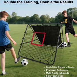 Double-Sided Soccer Rebounder Net - Portable Bounce Back Trainer for Soccer, Baseball, Softball, Lacrosse | Adjustable Practice Target Pitchback Net for Backyard Training Equipment Gift for Kids,4x4ft