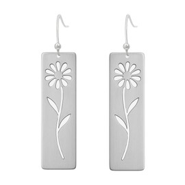 Trendy Boho Earrings, Silver Stainless Steel Bohemian Daisy Flower Earrings, Dangle Antique Retro 60s 70s Scandinavian Floral Jewelry for Women