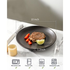 glowworm Ceramic Dinner Plates Set of 2, 10 Inch Large Plates for Steak, Pasta, Microwave & Dishwasher Oven Safe, Wedding Gift, 2 PCS, Black