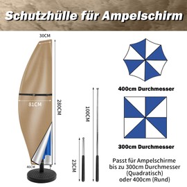 NAKIHOUSE Parasol Cover, Protective Cover, Waterproof, Weatherproof, UV-Anti, Windproof Umbrella Cover for Outdoor Cantilever Offset Umbrellas, (280 x 30/81/46 cm, Khaki)