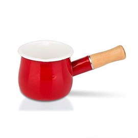 FYUEROPA 4-Inch Enamel Milk Pot Non-stick Mini Saucepan Butter Warmer with Wooden Handle Small Cookware 17Oz (Red)