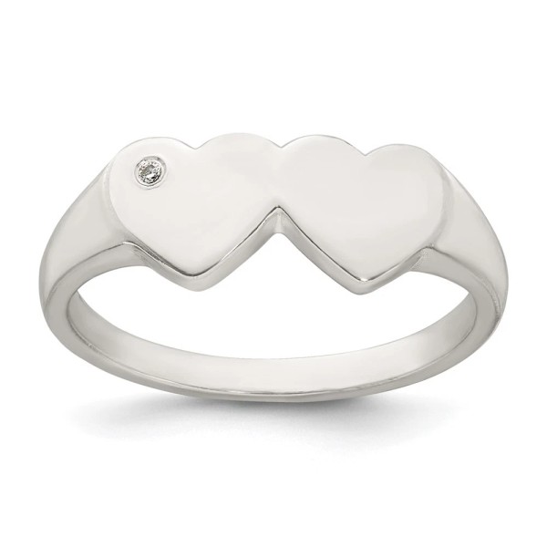 Quality Gold Sterling Silver Polished White CZ Double Heart Size