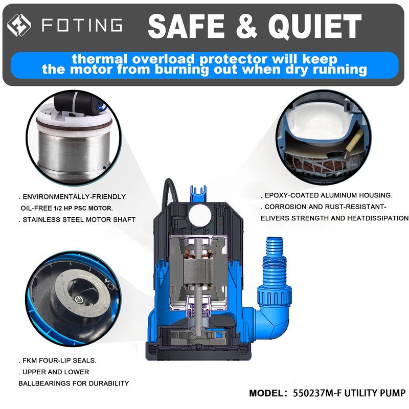 FOTING Sump Pump, High Flow Clean&Dirty Submersible Water Pump, Thermoplastic