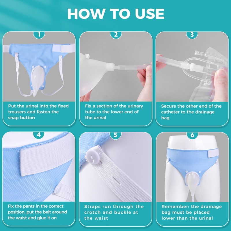 ENLUNTRA Wearable Urinary Drainage Bag for Men(2000 ML*1+1000 ML*2) ，Reusable