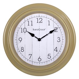 Kiera Grace Epoch 14" Wall Clock with Taupe Washflat Glass, Plastic Numerals, Accurate Timekeeping, Energy-Efficient, Lightweight, and Versatile Clock for Home or Office Use