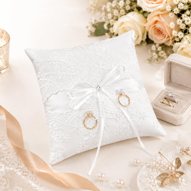 Wedding Ring Bearer Pillow, Weddings Ring Pillow with Lace Pearl
