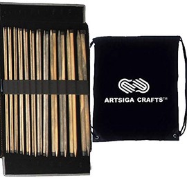 Lykke Driftwood 10-Inch (25.5cm) Straight Knitting Needle Set Birchwood US Sizes 4, 5, 6, 7, 8, 9, 10, 10.5, 11, 13, 15, & 17 Includes Grey Denim Case with Project Bag