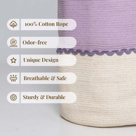 Folkulture Laundry Basket | 70L Laundry Hamper | 100% Cotton | Foldable | Tall Woven Rope Basket with Levelers & Sturdy Handles | Large Dirty Clothes Hamper | Baby, Kids Nursery Hamper for Storage