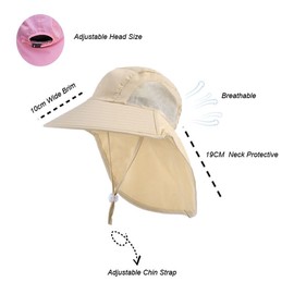 SZETOSY Kids Sun Hat with Neck Flap - Adjustable Summer Hat Wide Brim for Toddler and Boys Girls, Aged 2-10, beige