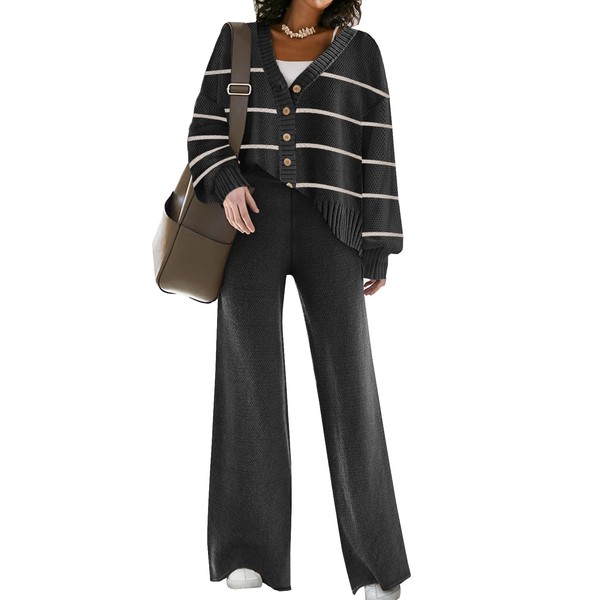 Womens Two Piece Outfits Sweater Sets Open Front Knit Cardigan