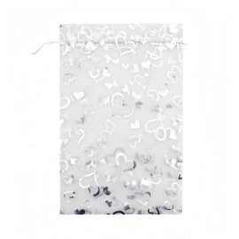 QIANHAILIZZ 8 x 12 Inch 100 Pack Drawstring Heart Bags Organza Jewelry Gift Pouch Candy Pouch Drawstring Wedding Favor Bags (All White with White Heart)