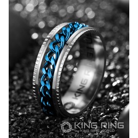 King Ring 8mm Super Spinner Ring – Premium Stainless Steel Fidget Ring for Men & Women K06 – Silver Blue 14