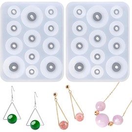 Moldes de resina de silicona para hacer joyas, juego de 2, diseos de abalorio de bolas con agujero, adecuados para aretes de bricolaje y collares