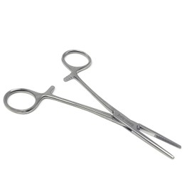 Set of 2 Curved + Straight Kelly Hemostat Forceps with Half Serrated Jaws Made of Stainless Steel 5.5" Long Locking Clamps