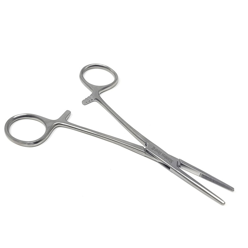 Set of 2 Curved + Straight Kelly Hemostat Forceps with