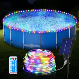 55ft Solar Pool Lights for Above Ground Pools, 150 LEDs Remote IP65 Waterproof Rope String Lights, 8 Color Modes, Swimming Frame Pool Decor Accessories for Outdoor Outside Trampoline Camping