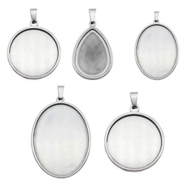 Julie Wang 10pcs Stainless Steel Mixed Bezel Blank Tray for Cabochons Cameo Resin Photo Jewelry Making