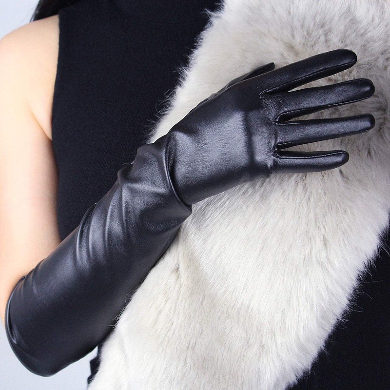 DooWay Long Gloves Women Touchscreen Faux Lambskin Leather Over Elbow
