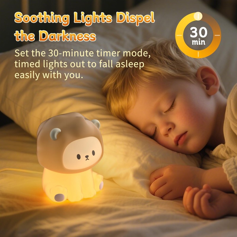 KinYiLO Cute Lion Night Light for Kids, Rechargeable Nursery Lamp