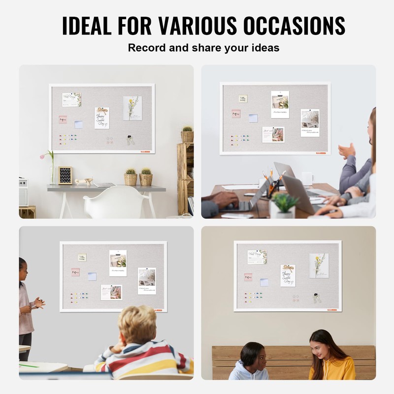 VEVOR 36"x24" White Cork Board with Linen Surface – Stylish
