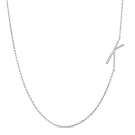 Rae Dunn Sideways Initial Necklace for Women Rhodium Plated Brass Pendant Delicate Chain Letter K