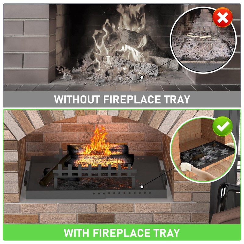 Flamorrow Fireplace Tray with Handles, Adjustable Up to 31.5" X