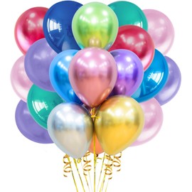 AMROSE 120Pcs Metallic Colorful Balloons, 120 Pack 12 Inch Latex Rainbow Colorful Party Balloons for Birthday Wedding Baby Shower Party Decoration, Rainbow