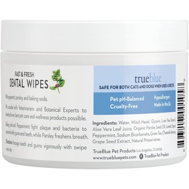 TrueBlue Parsley & Peppermint Fast and Fresh Dog Dental Wipes – Pre-Moistened Teeth Cleaning Pads - Non-Toxic, All-Natural Tooth Cleansing– 50 Count
