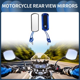INFINAUTO Motorcycle Rear View Mirrors Bar End Side Mirrors Mount Aluminum Alloy Plastic Blue Adjustable M8/M10 Square Shape