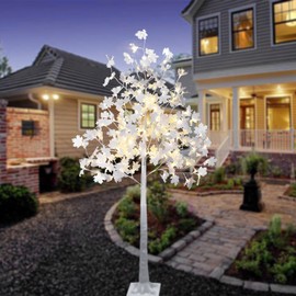 LIGHTSHARE 6 ft. Maple Tree - 120 LED Lights, Warm and Cold White, Mixed Colors, White Finish