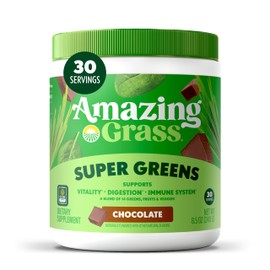 Amazing Grass Greens Superfood Powder: Greens Powder with Digestive Enzymes & Probiotics, Organic Spirulina, Chlorella, and Beet Root Powder, Chocolate, 30 Servings