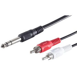1aTTack.de 5 x 1.5 m Black Jack Plug 6.3 mm to 2x RCA Male Audio Cable, Moulded Plugs, Nickel-Plated Contacts, Ideal for Hi-Fi Systems, TVs and Music Systems